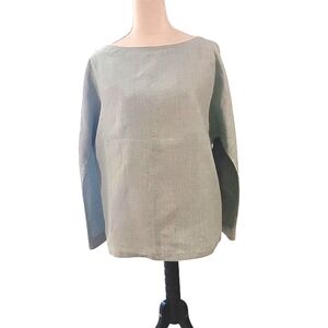 Ellen Tracy Blue Linen Top Medium